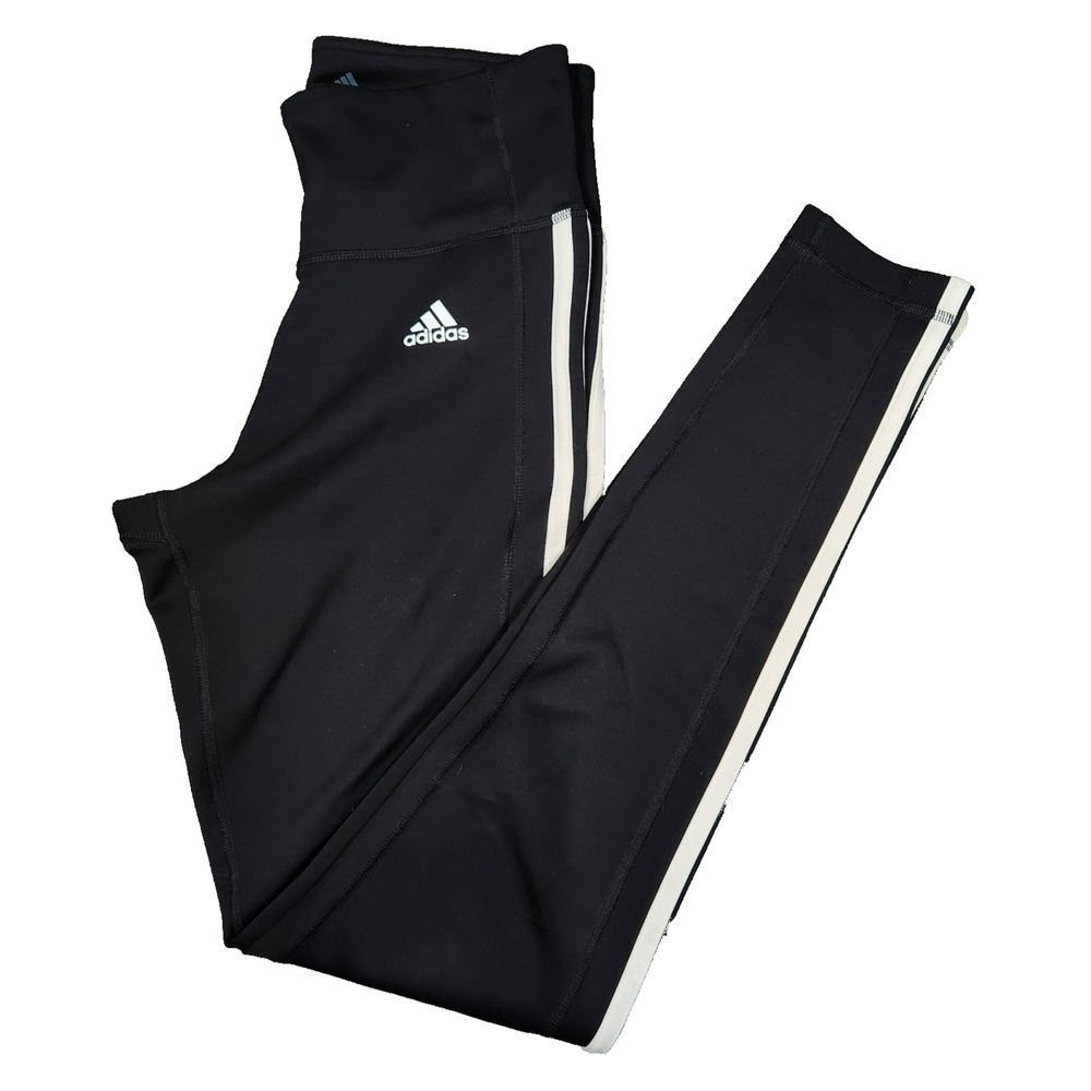 Adidas Climalite Black White Striped High Rise Athletic Leggings Womens Small